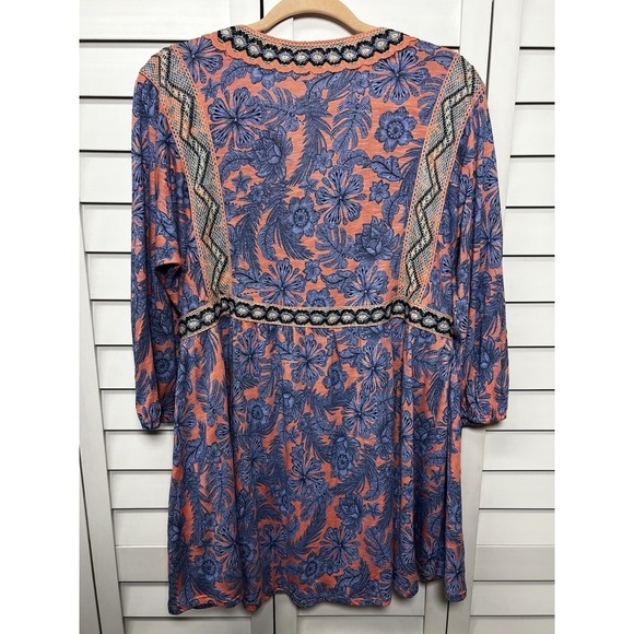 J. Jill Boho Floral Embroidered V-Neck 3/4 Sleeve Tunic Top Women's Size Small - Picture 11 of 13